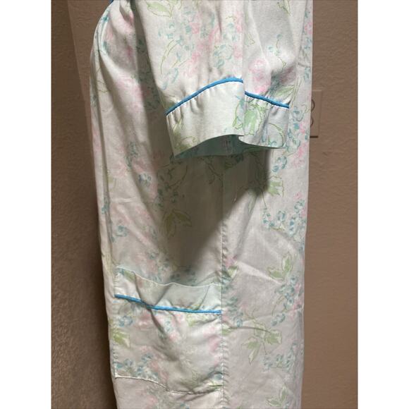 Vintage Blue Green Floral Eyeful Cotton Snap Up Nightgown Size M - Picture 4 of 11